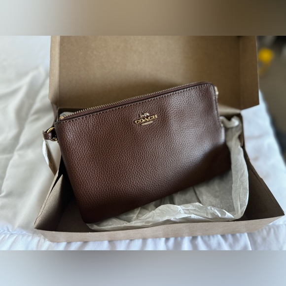 New Coach double corner zip wristlet/ wallet in Saddle brown - Picture 1 of 7